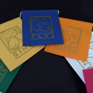 Hatch, Sing, Fly Petaluma Prayer Flags, lino cuts in metallic gold ink Hatch, Sing, Fly Petaluma Prayer Flags