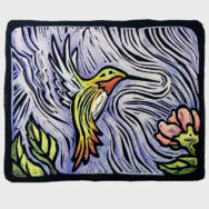 Hummer, hand-colored lino cut